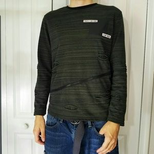 Carbon Dark Green Distressed Zip Open Longsleeve